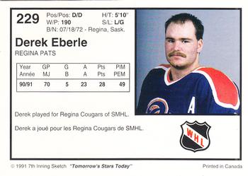 1991-92 7th Inning Sketch WHL #229 Derek Eberle Back
