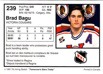 1991-92 7th Inning Sketch WHL #239 Brad Bagu Back