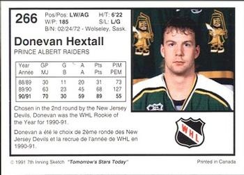 1991-92 7th Inning Sketch WHL #266 Donevan Hextall Back