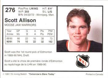 1991-92 7th Inning Sketch WHL #276 Scott Allison Back