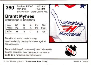 1991-92 7th Inning Sketch WHL #360 Brantt Myhres Back