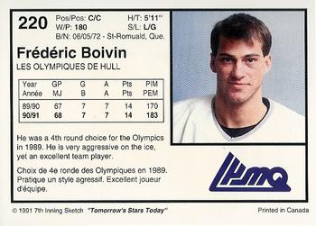 1991-92 7th Inning Sketch LHJMQ #220 Frederic Boivin Back