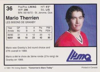 1991-92 7th Inning Sketch LHJMQ #36 Mario Therrien Back