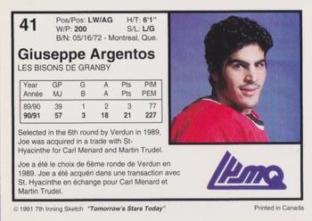 1991-92 7th Inning Sketch LHJMQ #41 Giuseppe Argentos Back