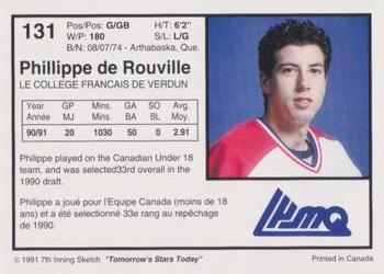 1991-92 7th Inning Sketch LHJMQ #131 Philippe DeRouville Back