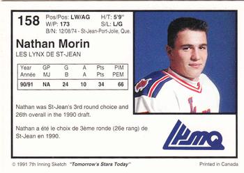 1991-92 7th Inning Sketch LHJMQ #158 Nathan Morin Back