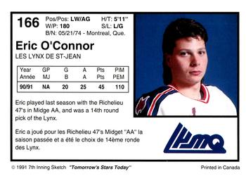 1991-92 7th Inning Sketch LHJMQ #166 Eric O'Connor Back