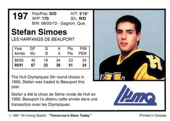 1991-92 7th Inning Sketch LHJMQ #197 Stefan Simoes Back