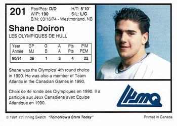 1991-92 7th Inning Sketch LHJMQ #201 Shane Doiron Back
