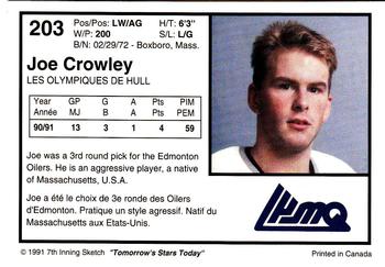 1991-92 7th Inning Sketch LHJMQ #203 Joe Crowley Back