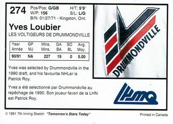 1991-92 7th Inning Sketch LHJMQ #274 Yves Loubier Back