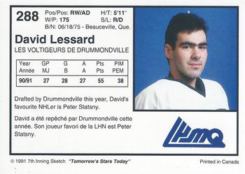 1991-92 7th Inning Sketch LHJMQ #288 David Lessard Back