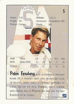 1991 Ultimate Draft #5 Peter Forsberg Back