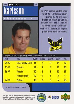 1998-99 UD Choice Swedish #184 Jakob Karlsson Back