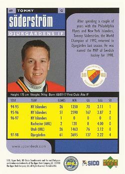 1998-99 UD Choice Swedish #49 Tommy Soderstrom Back