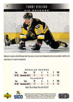 1995-96 Upper Deck Swedish Elite #7 Tommy Hedlund Back