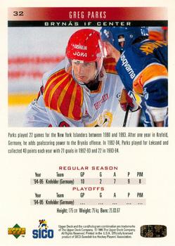 1995-96 Upper Deck Swedish Elite #32 Greg Parks Back