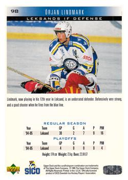 1995-96 Upper Deck Swedish Elite #98 Örjan Lindmark Back