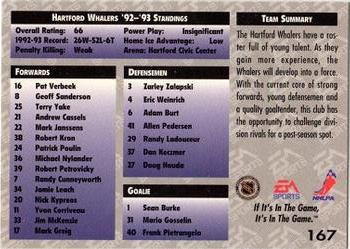 1994 EA Sports NHL '94 #167 Hartford Whalers Back