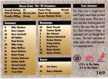 1994 EA Sports NHL '94 #169 Dallas Stars Back