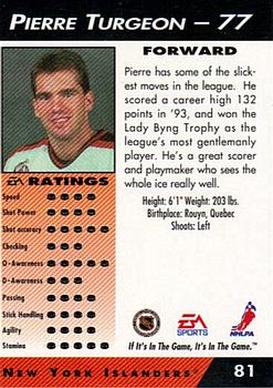 1994 EA Sports NHL '94 #81 Pierre Turgeon Back