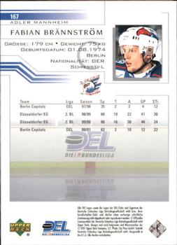 2001-02 Upper Deck DEL (German) #167 Fabian Brannstrom Back