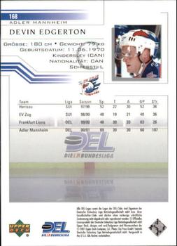 2001-02 Upper Deck DEL (German) #168 Devin Edgerton Back