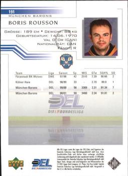 2001-02 Upper Deck DEL (German) #191 Boris Rousson Back