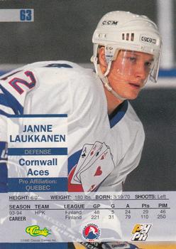 1995 Classic Images #63 Janne Laukkanen Back