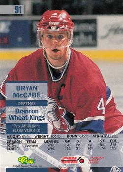 1995 Classic Images #91 Bryan McCabe Back