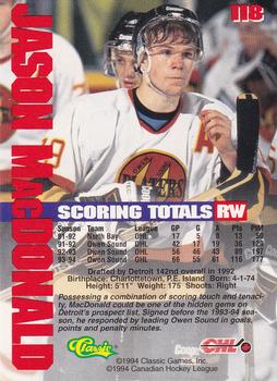 1994-95 Classic #118 Jason MacDonald Back