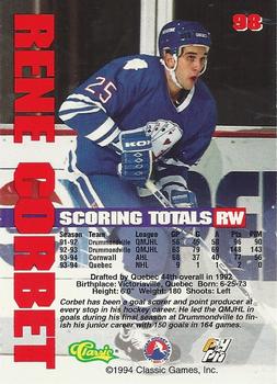 1994-95 Classic - Gold #98 Rene Corbet  Back