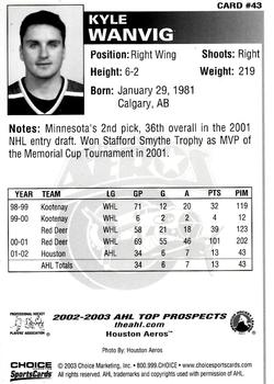 2002-03 Choice AHL Top Prospects #43 Kyle Wanvig Back