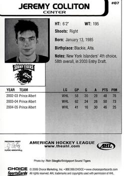 2005-06 Choice AHL Top Prospects #7 Jeremy Colliton Back