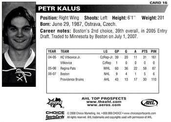 2007-08 Choice AHL Top Prospects #16 Petr Kalus Back
