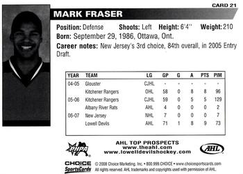 2007-08 Choice AHL Top Prospects #21 Mark Fraser Back