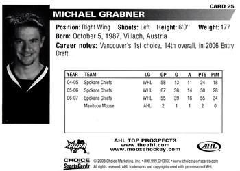 2007-08 Choice AHL Top Prospects #25 Michael Grabner Back