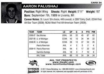 2010-11 Choice AHL Top Prospects #34 Aaron Palushaj Back
