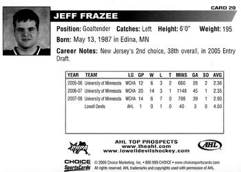 2008-09 Choice AHL Top Prospects #20 Jeff Frazee Back