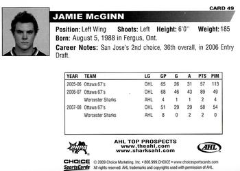 2008-09 Choice AHL Top Prospects #49 Jamie McGinn Back