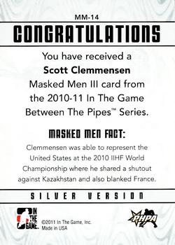 2010-11 In The Game Between The Pipes - Masked Men III Silver #MM-14 Scott Clemmensen  Back