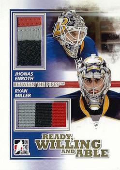 2010-11 In The Game Between The Pipes - Ready Willing and Able Jerseys Gold #RWA-03 Ryan Miller / Jhonas Enroth  Front