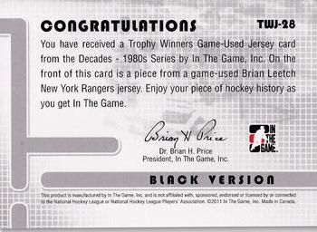 2010-11 In The Game Decades 1980s - Trophy Winners Jerseys Black #TWJ-28 Brian Leetch  Back