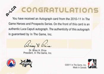 2010-11 In The Game Heroes and Prospects - Autographs #A-LCA Luca Caputi  Back