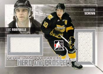 2010-11 In The Game Heroes and Prospects - Hero and Prospect Jerseys Silver #HP10 Brayden Schenn / Luc Robitaille  Front