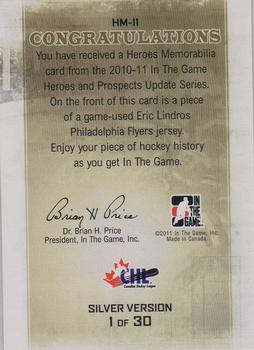 2010-11 In The Game Heroes and Prospects - Heroes Game Used Jerseys Silver #HM11 Eric Lindros  Back