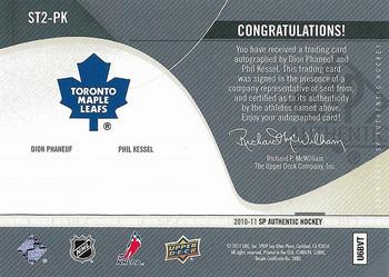 2010-11 SP Authentic - Sign of the Times 2 #ST2-PK Dion Phaneuf / Phil Kessel Back