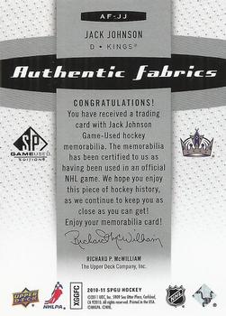 2010-11 SP Game Used - Authentic Fabrics #AF-JJ Jack Johnson  Back