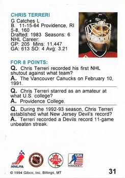 1994 Hockey Wit #31 Chris Terreri Back