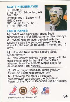1994 Hockey Wit #54 Scott Niedermayer Back